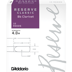 Reserve DCT10405 Classic Bb Clarinet Reeds, Strength 4.0+, 10-pack