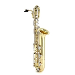 Eastman EBS251 Saxophone • Eb Baritone Saxophone
• Low Bb key
• Clear lacquer finish
• Nickel-plated keys
• Adjustable thumbrest
• Eastman Protégé mouthpiece, Rovner Light ligature and cap, Légère Signature reed
• Deluxe hardshell case w/wheels